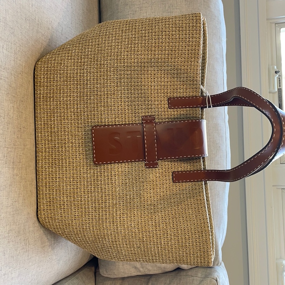 Staud Mercato Raffia Tote Shoulder Bag